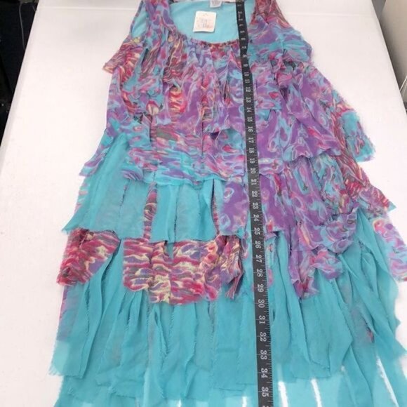 Rancho Estancia Sleeveless Dress Rainbow Colors Carwash Fringe Fairy Midi S NEW - Picture 8 of 10
